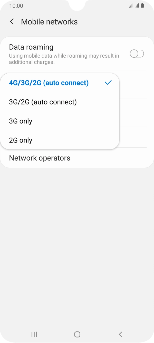 Press the required network mode.