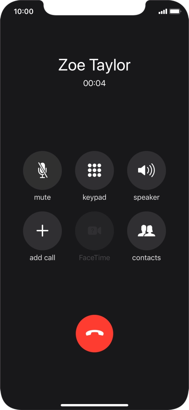 Press the end call icon to end the call and return to the home screen.