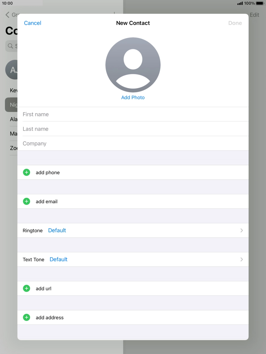 Press First name and key in the first name.