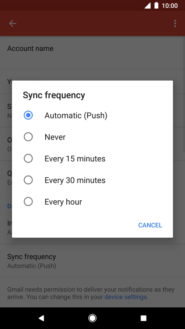Press the required setting.