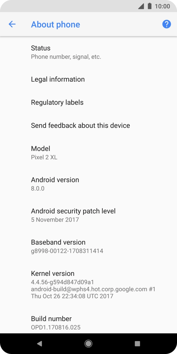 Your phone's software version is displayed below Android version.