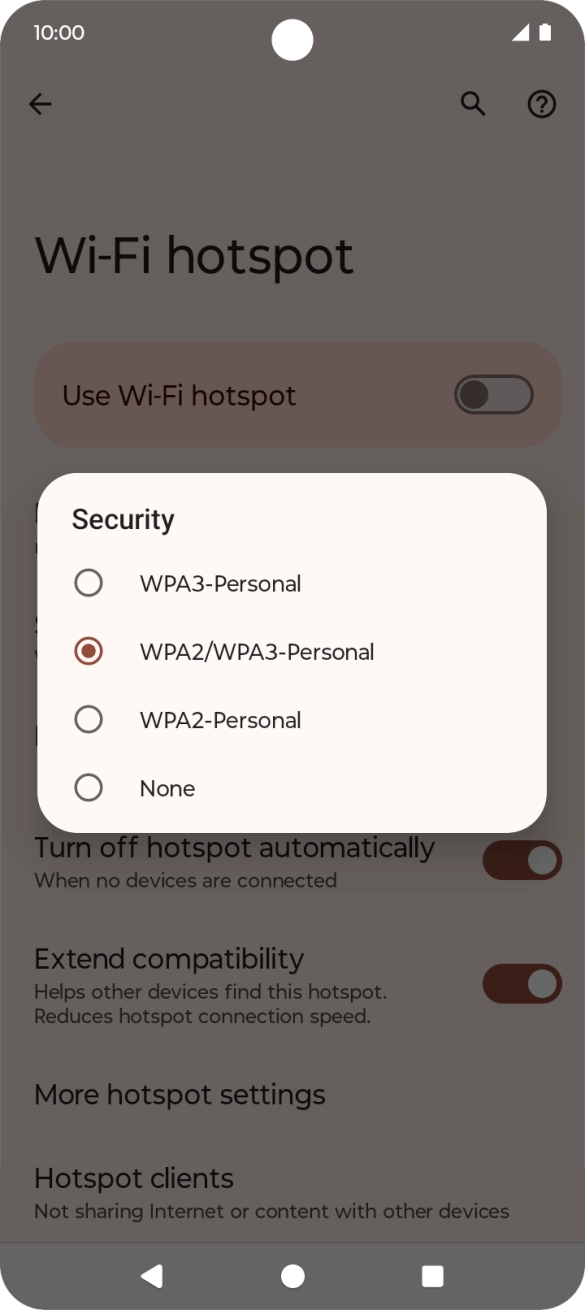 Press WPA3-Personal to password protect your Wi-Fi hotspot.