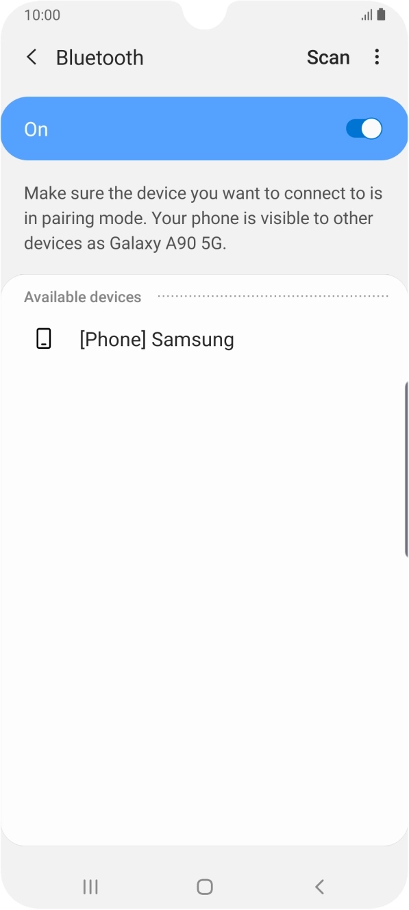Press the required Bluetooth device and follow the instructions on the screen to pair the device with your phone.