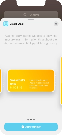 Slide your finger right or left on the screen to select the required widget size.