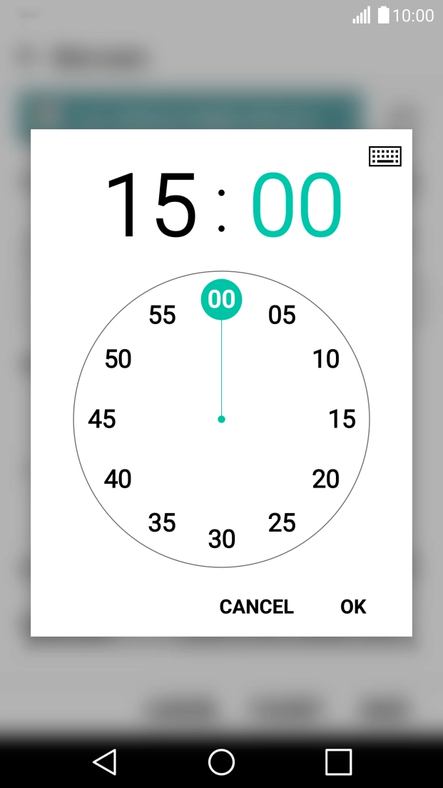 Drag the indicator to the required hour and minute and press OK.