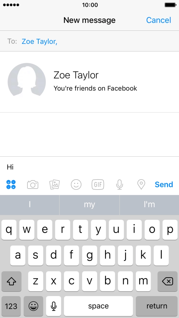 Write the required message and press Send.