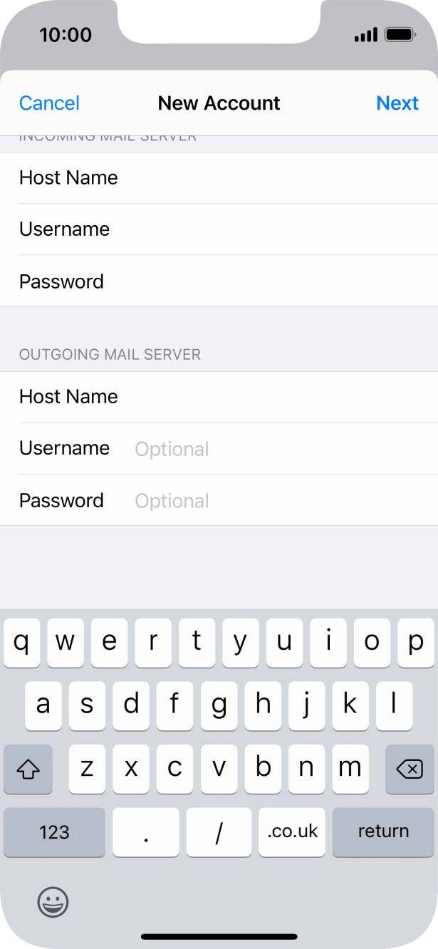Press Username and key in the username for your email account.