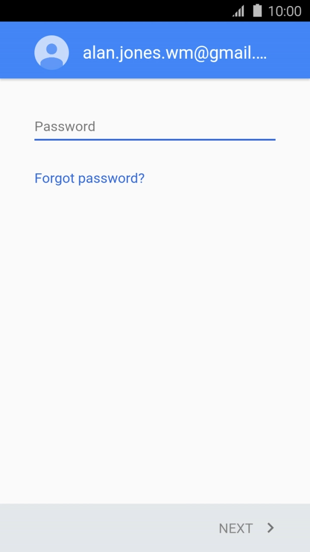 Press the text input field and key in the password for your Google account.