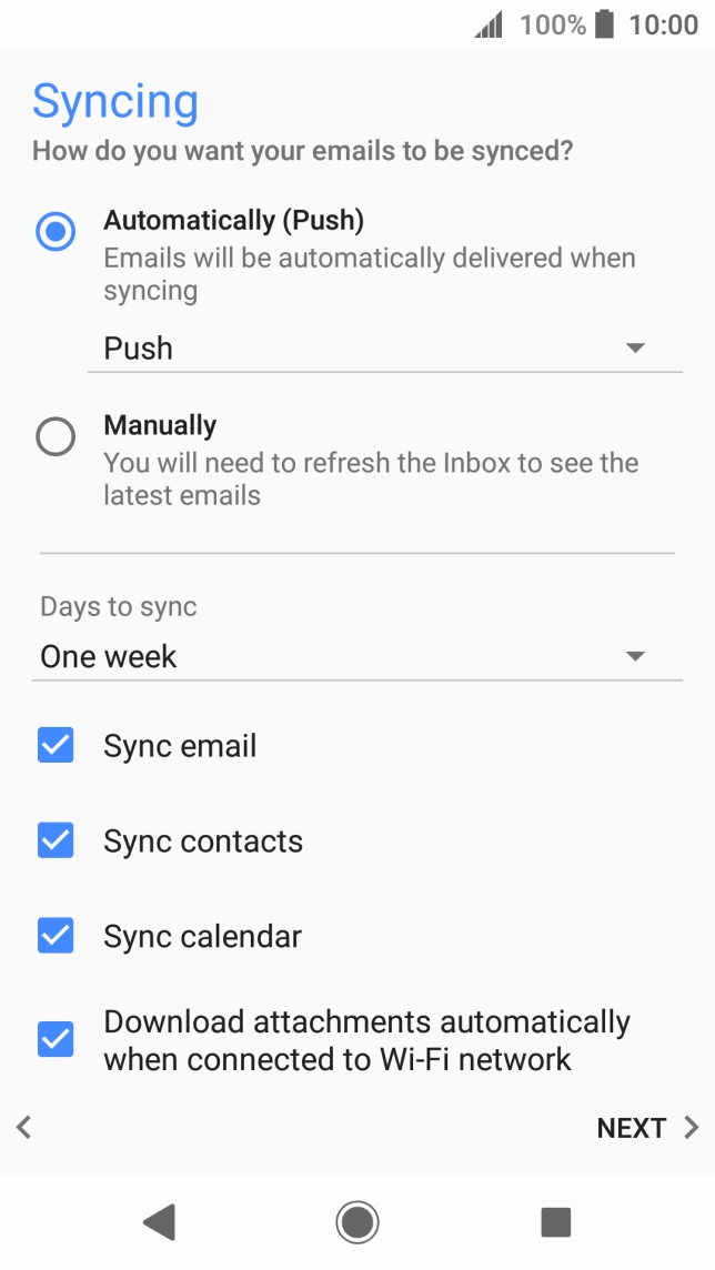 To turn on manual retrieval of email, press Manually.