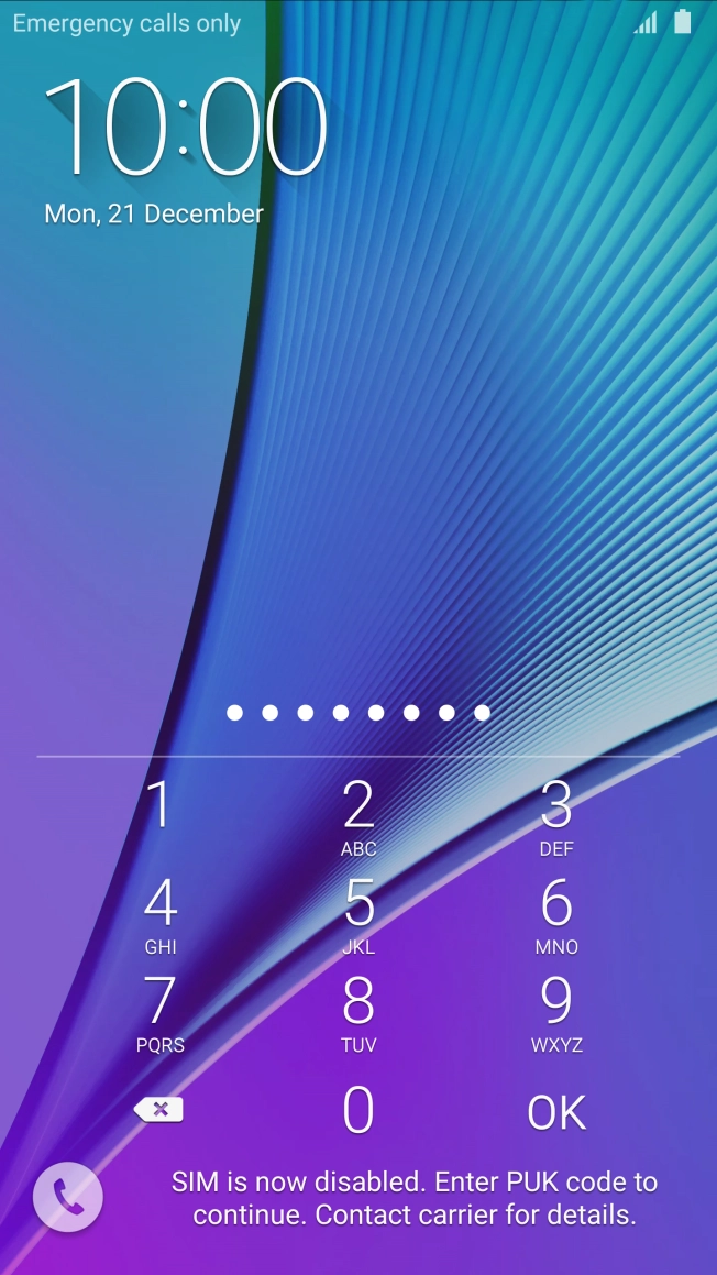 Key in the PUK and press OK.