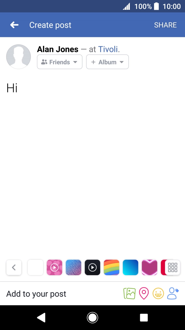 Write the required text and press SHARE.