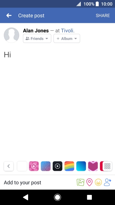 Write the required text and press SHARE.