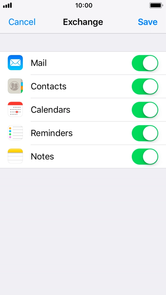 Press the indicator next to the required data type to turn synchronisation of each data type on or off.