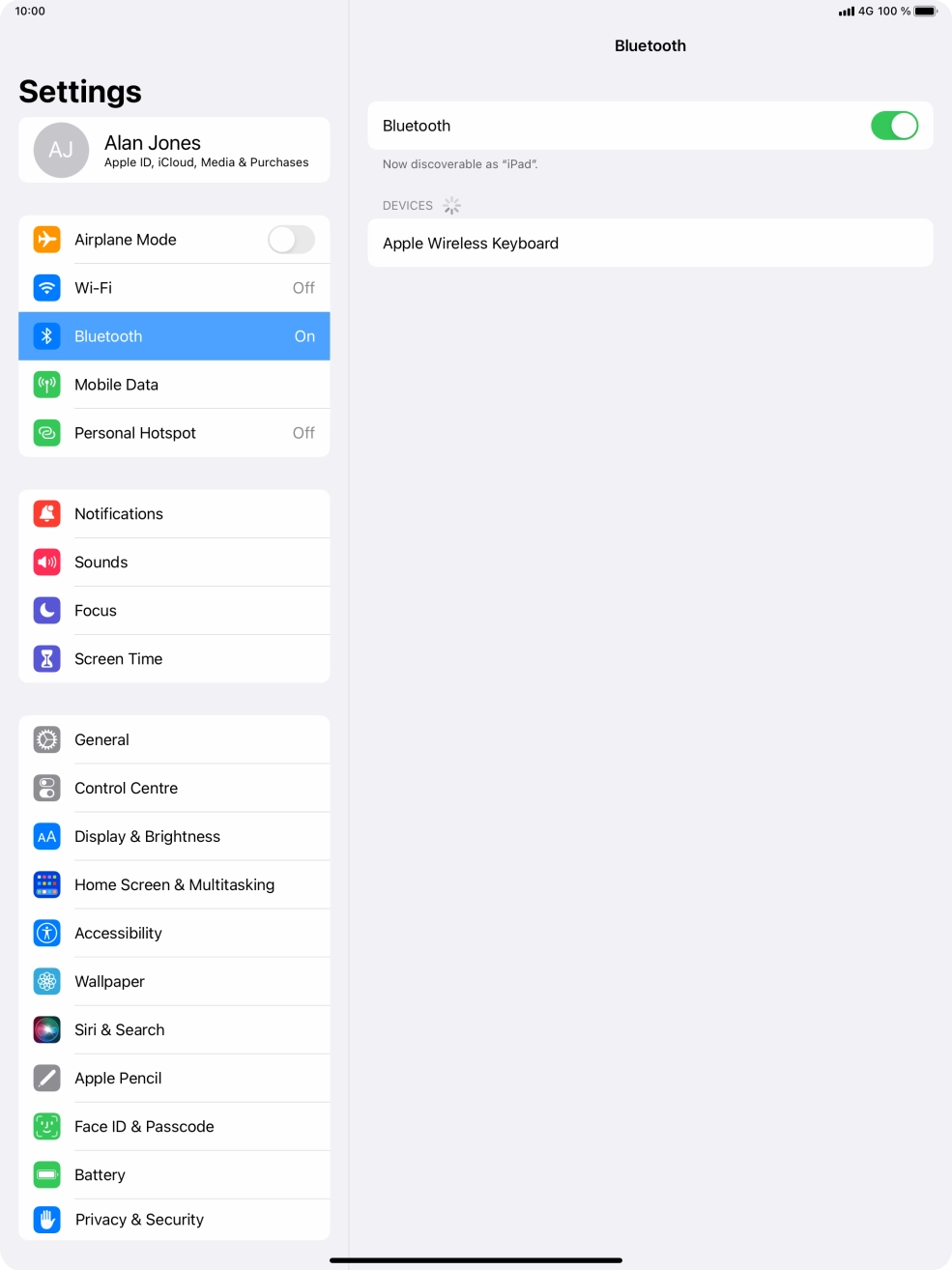 Press the required Bluetooth device and follow the instructions on the screen to pair the device with your tablet.
