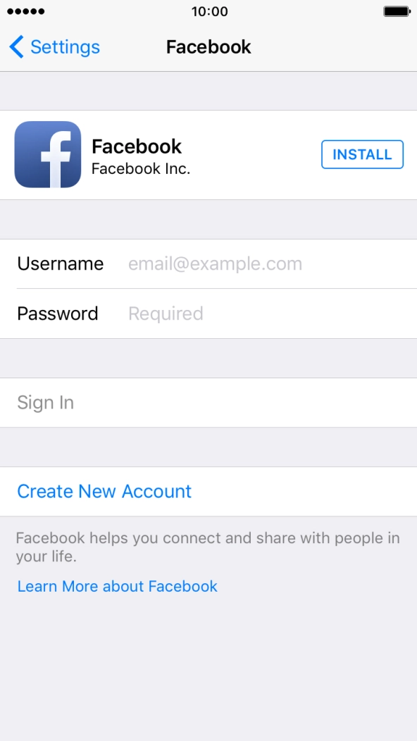 Press INSTALL and wait while Facebook is installed.