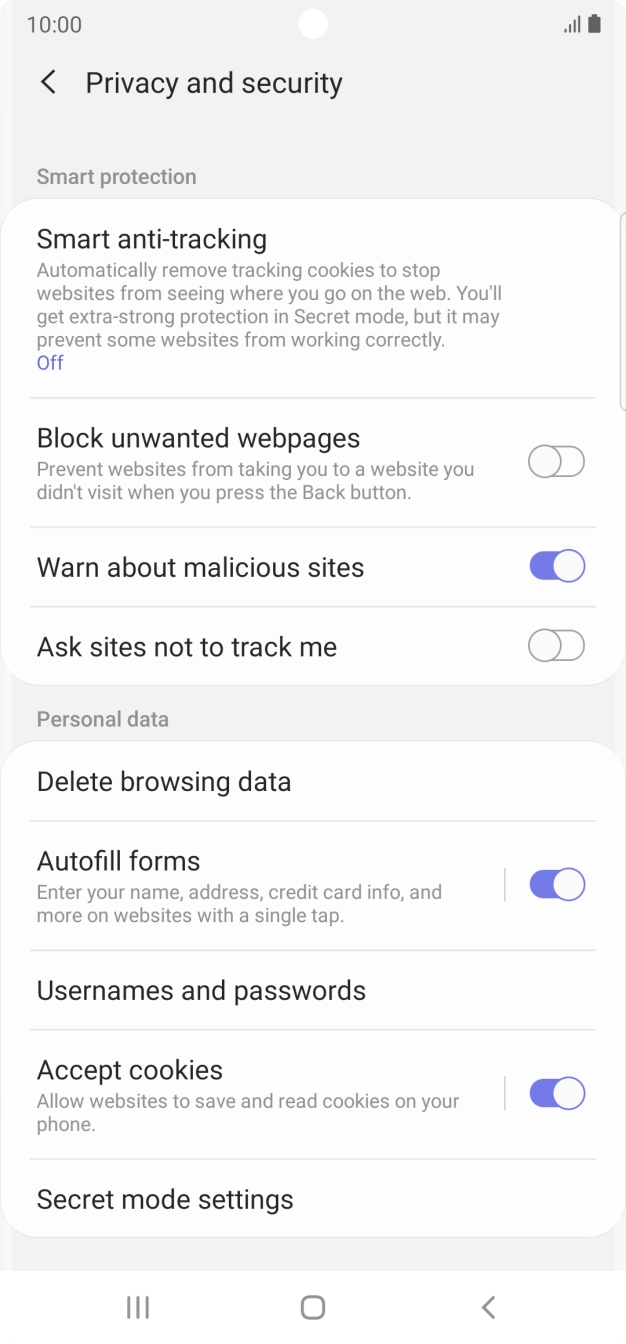 Press Delete browsing data.