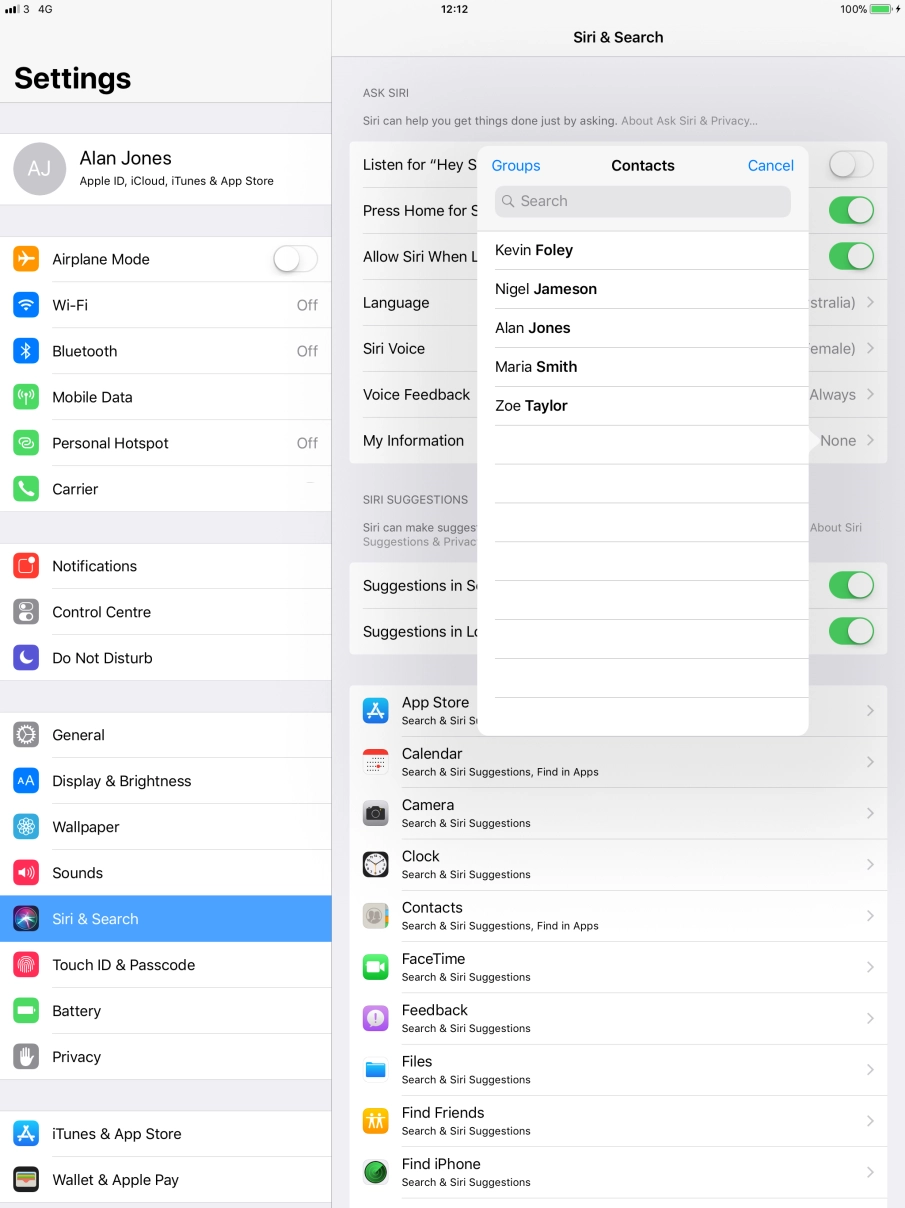 Press the required contact.