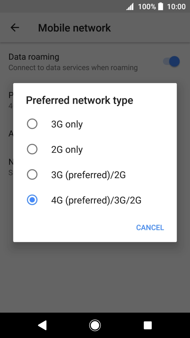 Press the required network mode.