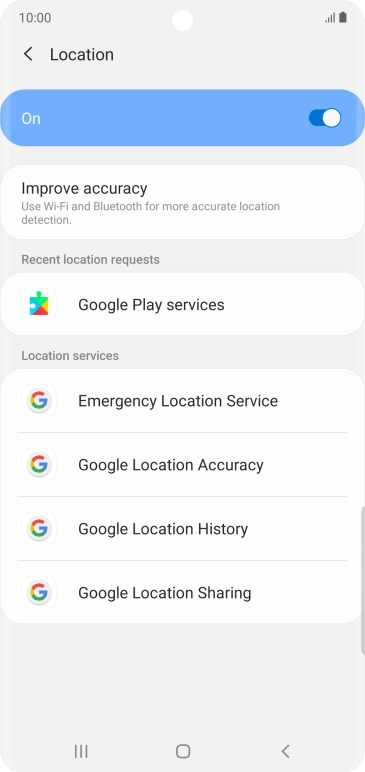 Press Google Location Accuracy. Press Google Location Accuracy.