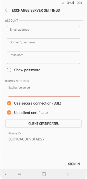 If you turn on the function, press CLIENT CERTIFICATES and follow the instructions on the screen to install the required certificate. If you turn on the function, press CLIENT CERTIFICATES and follow the instructions on the screen to install the required certificate.