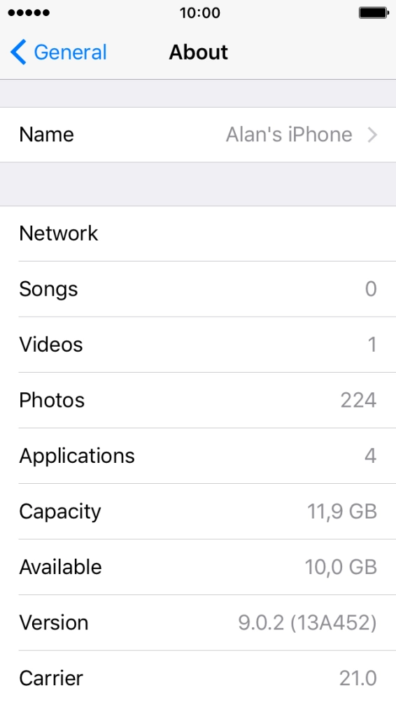 Your phone's software version is displayed next to Version.