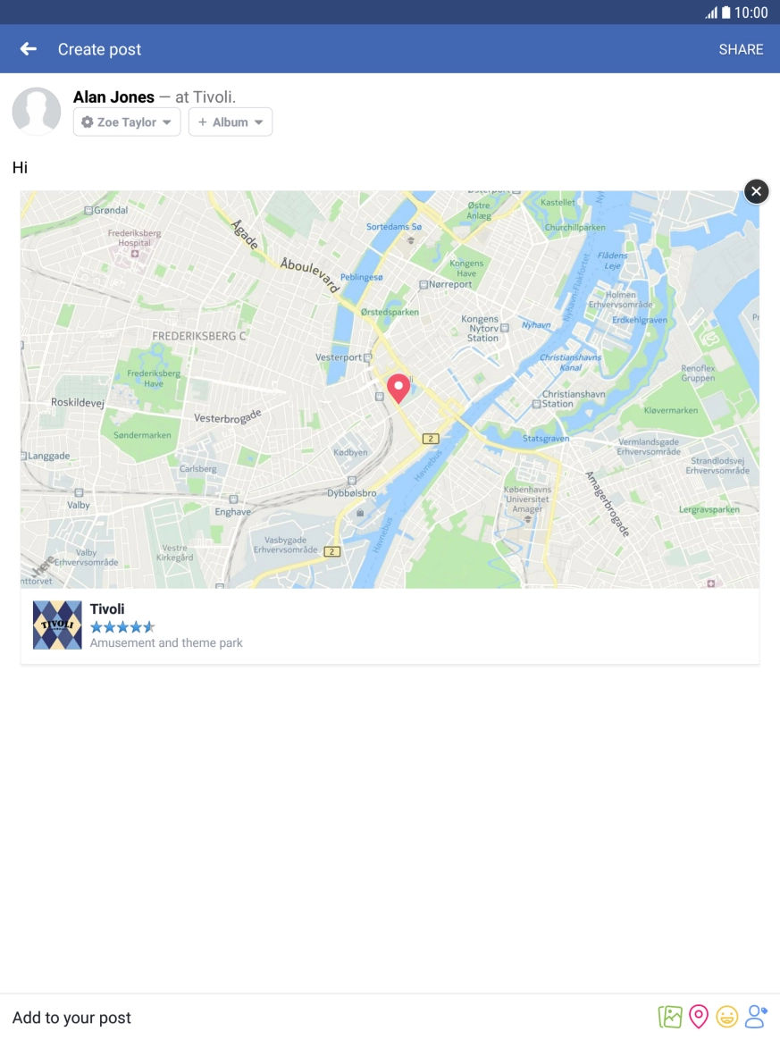 Write the required text and press SHARE.