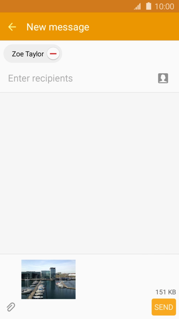 Press the text input field and write the text for your picture message.