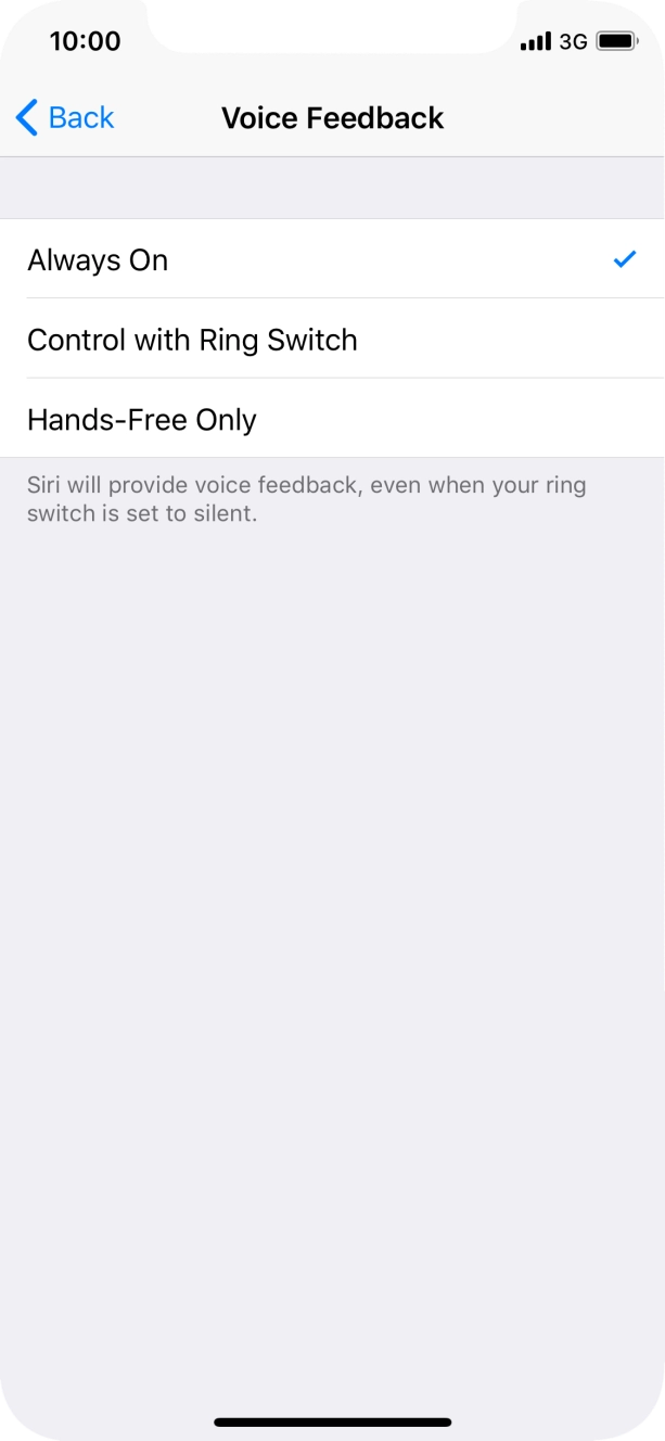 Press the required setting.