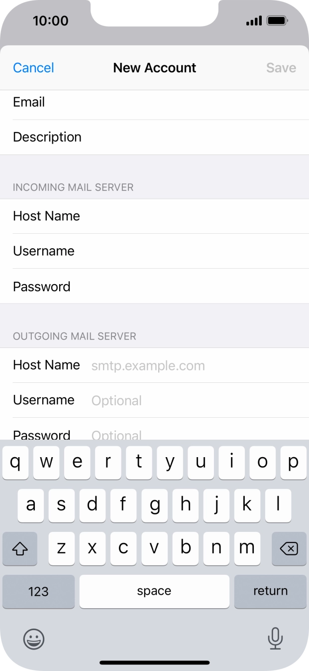 Press Host Name and key in the name of your email provider's outgoing server. Press Host Name and key in the name of your email provider's outgoing server.