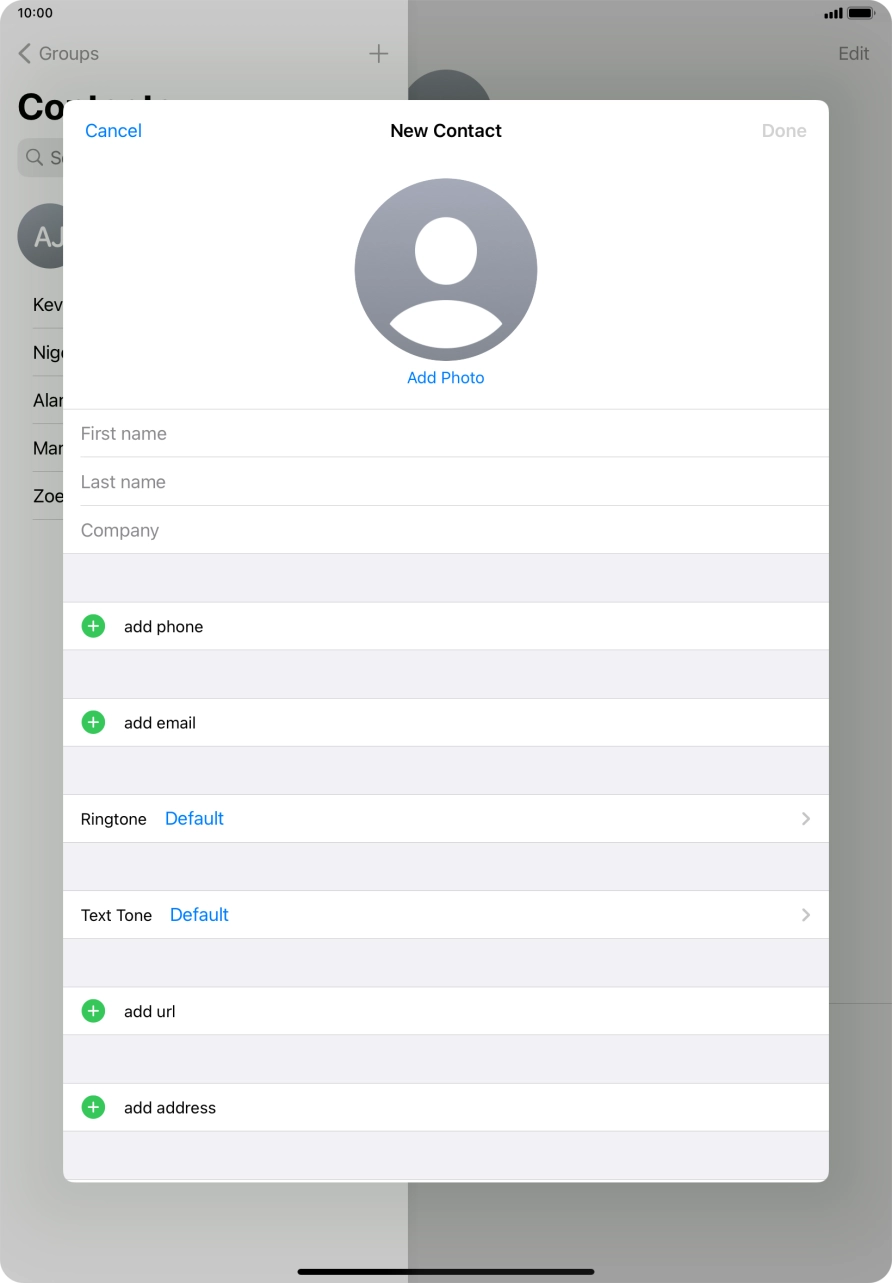 Press First name and key in the first name.