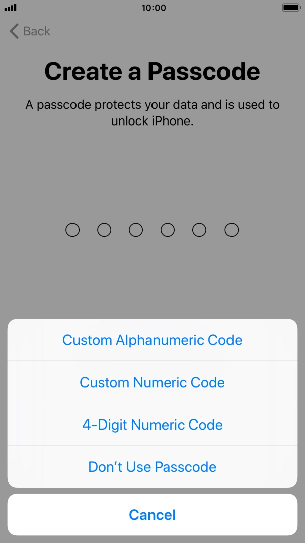 Follow the instructions on the screen to turn on use of phone lock code or press Don't Use Passcode.