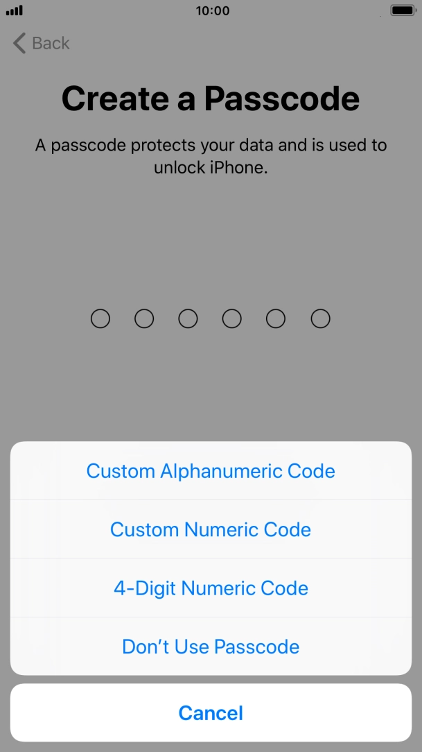 Follow the instructions on the screen to turn on use of phone lock code or press Don't Use Passcode.