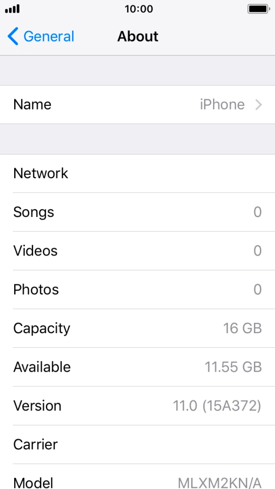 Your phone's software version is displayed next to Version.