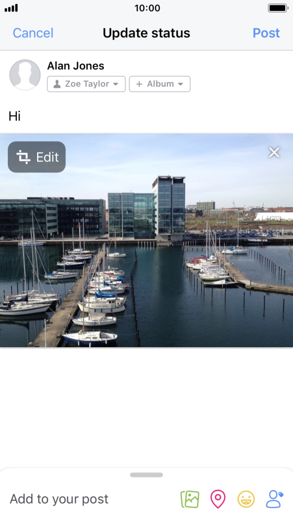Write the required text and press Post.