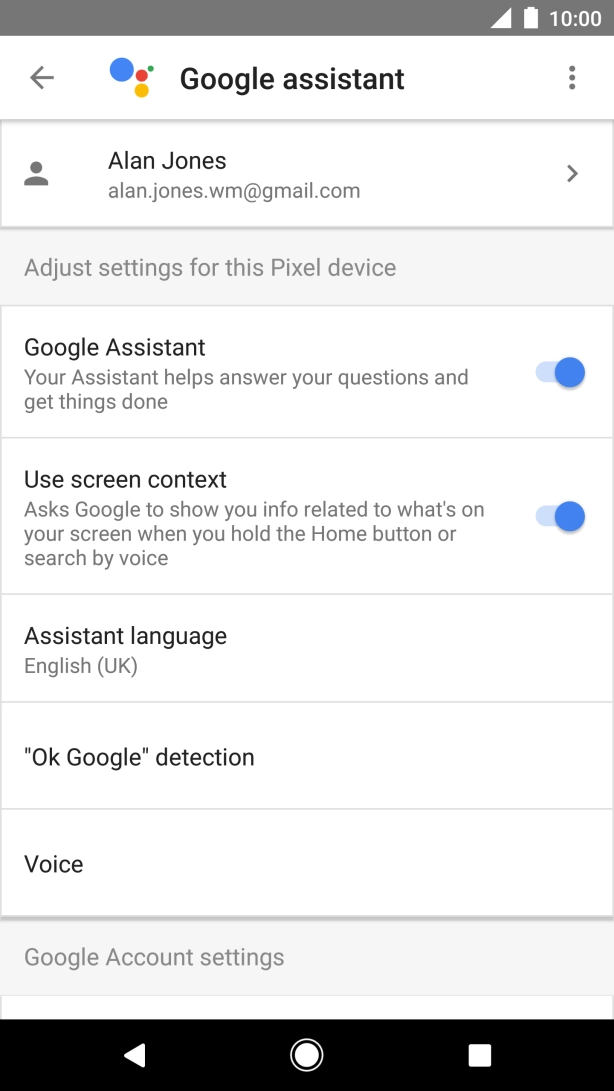 Press Google Assistant to turn the function on or off.