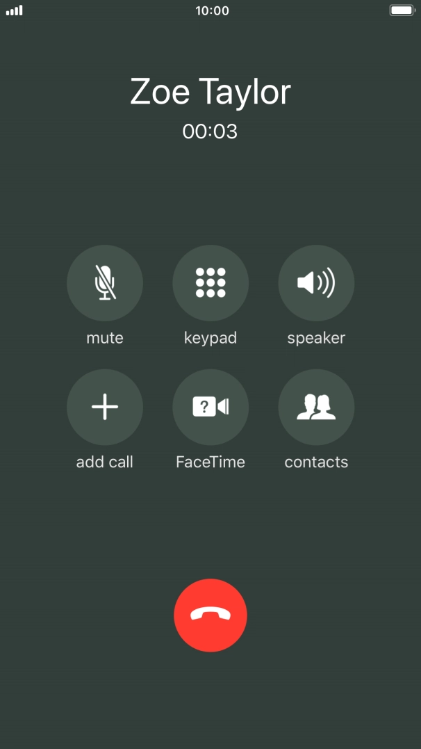 Press the end call icon to end the call and return to the home screen.