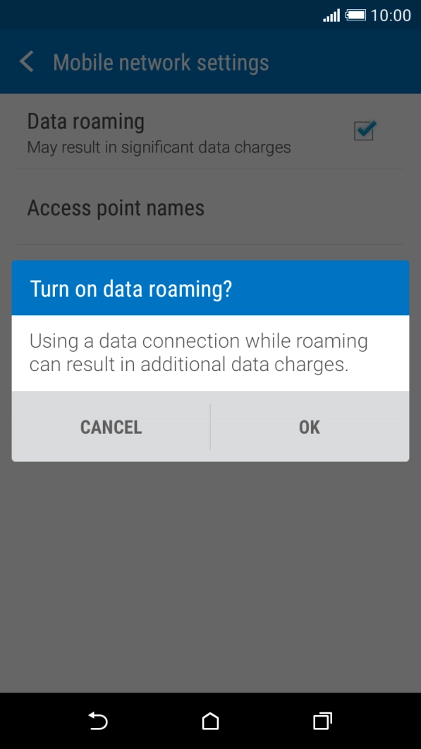 If you turn on data roaming, press OK. If you turn on data roaming, press OK.