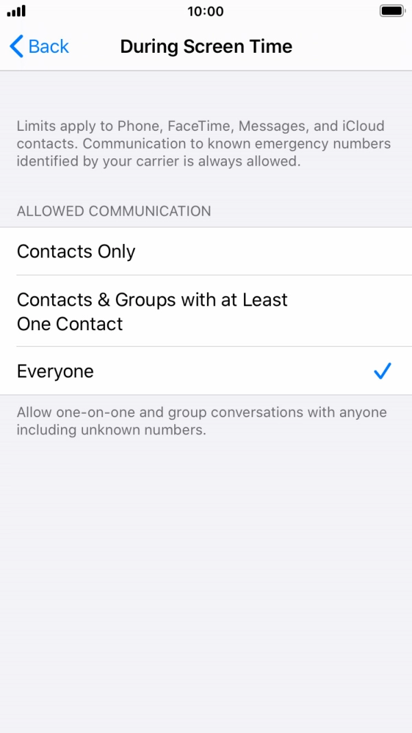 Press the required setting.