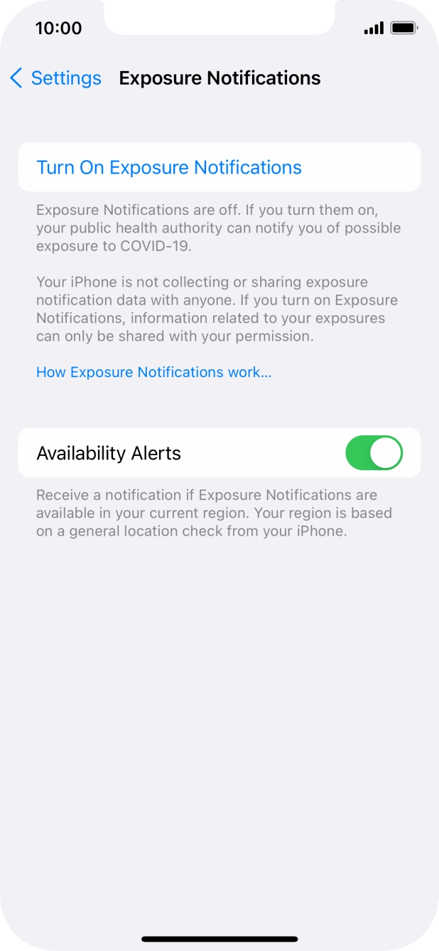 Press Turn On Exposure Notifications.