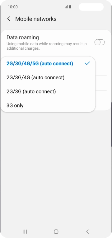Press the required network mode. Press the required network mode.