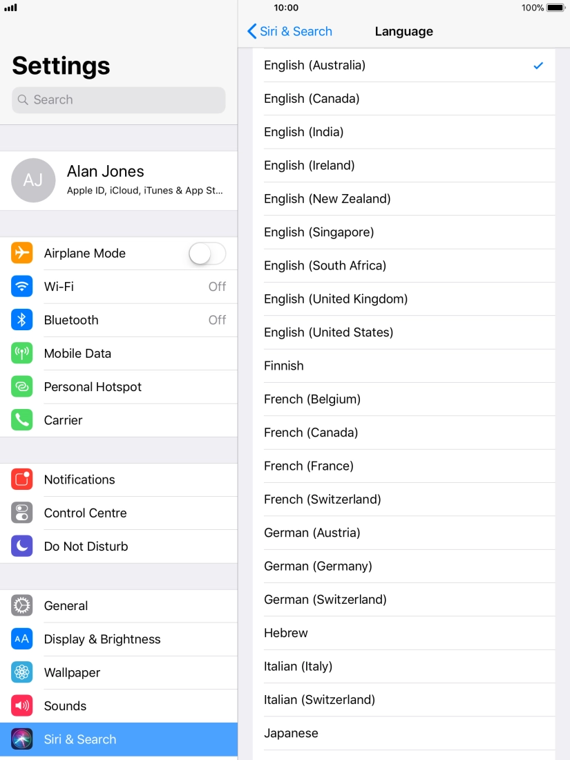 Press the required language.