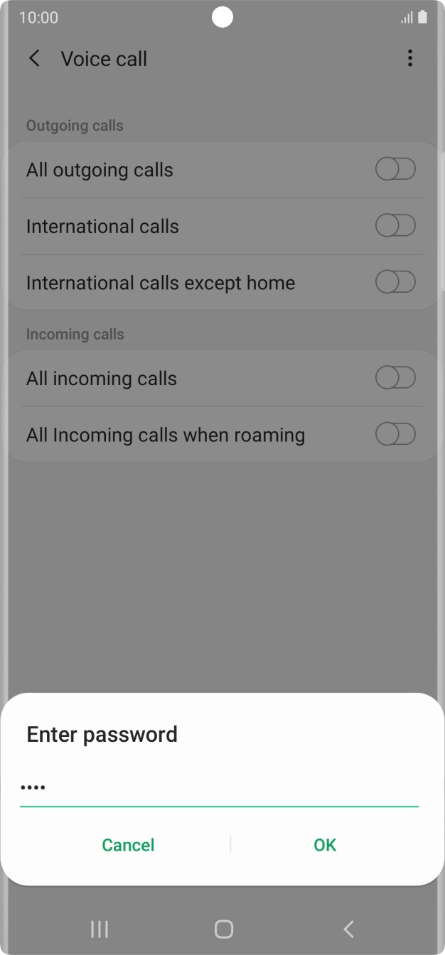 Key in your call barring password and press OK.