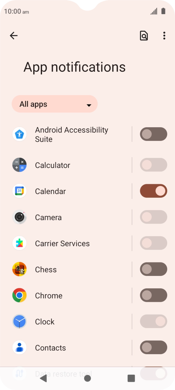 Press the indicators next to the required apps to turn the function on or off.