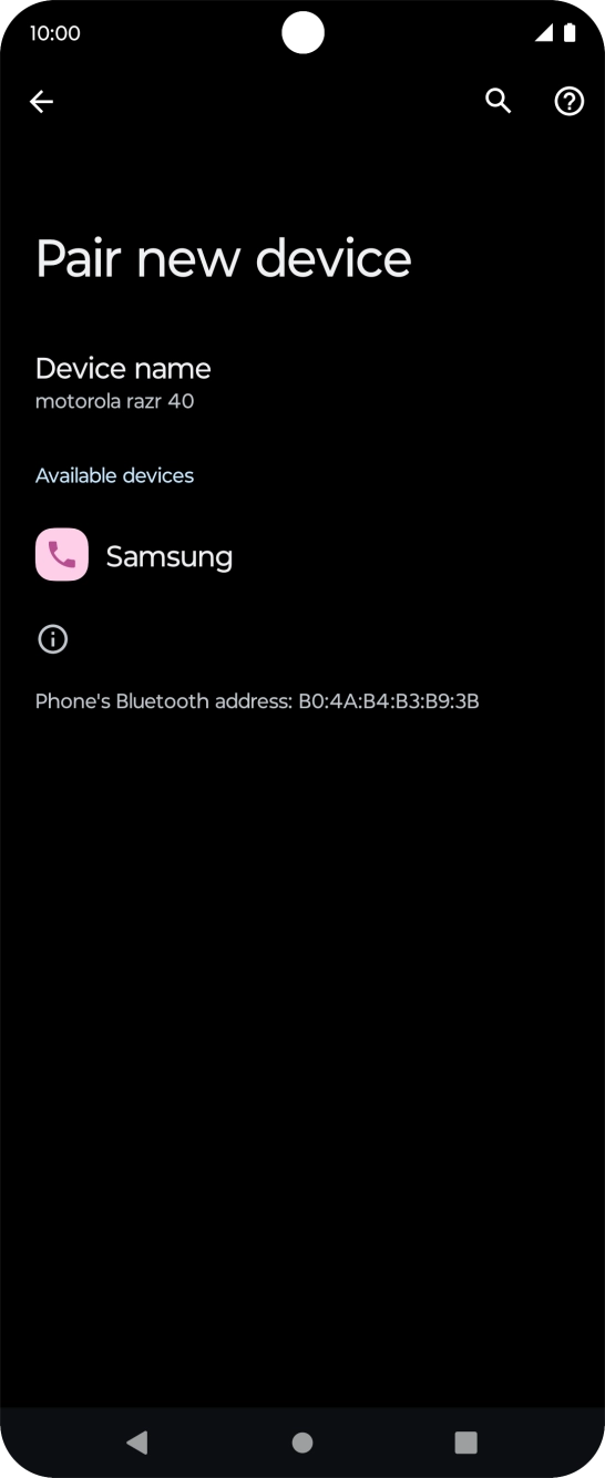 Press the required Bluetooth device and follow the instructions on the screen to pair the device with your phone.