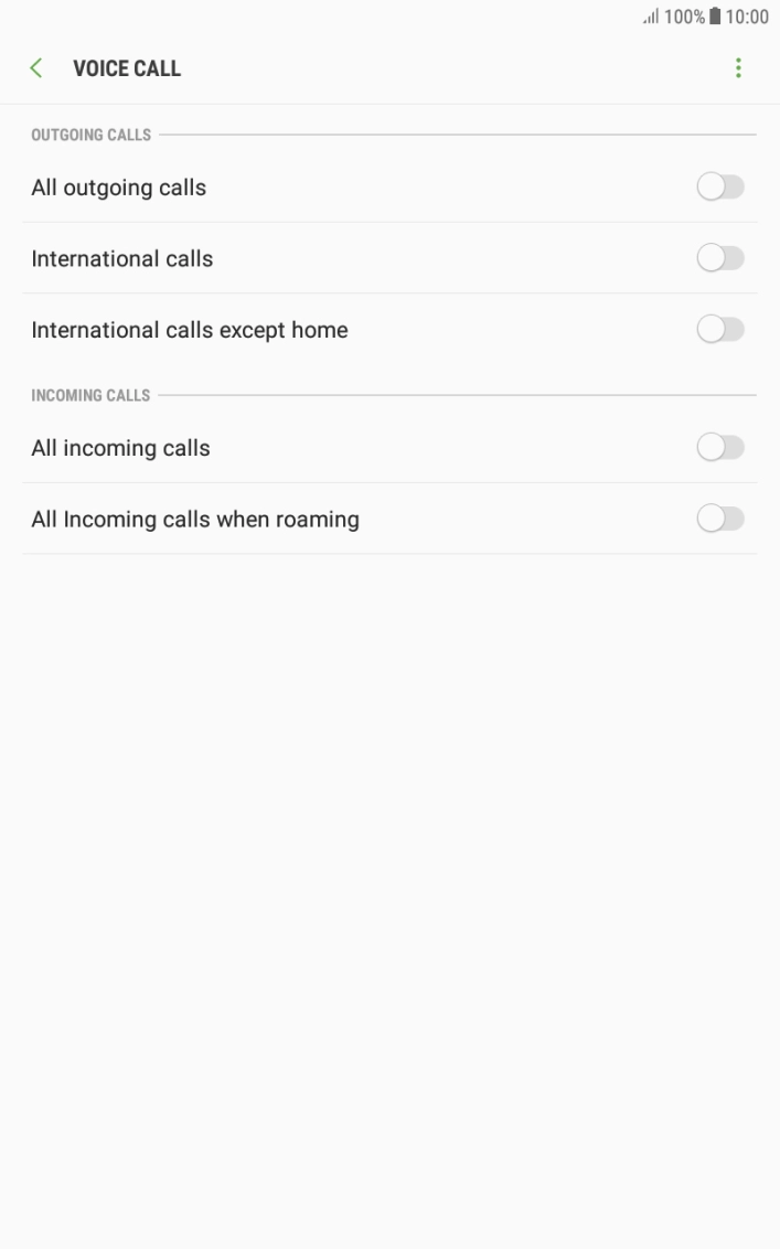 Press the indicator next to the required barring type.