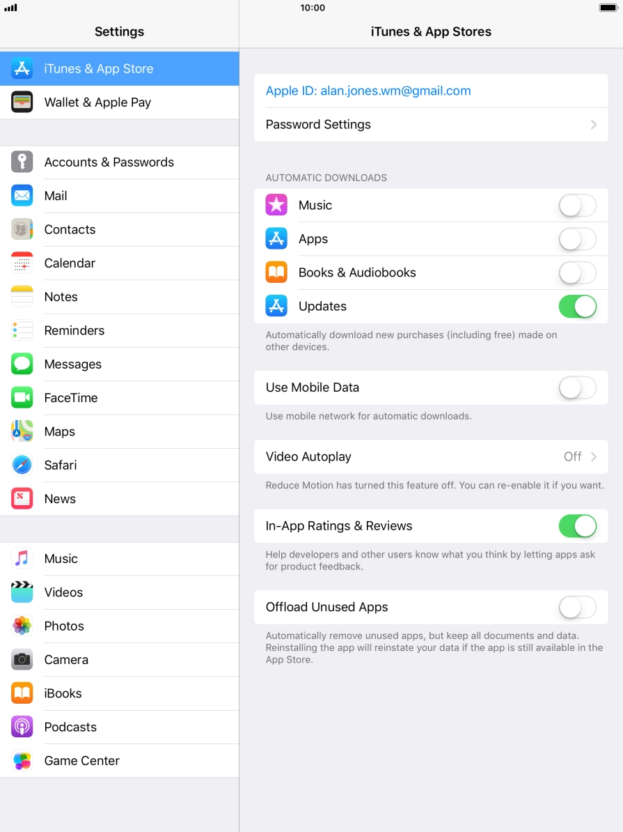 Press the indicator next to the required content type to turn the function on or off.