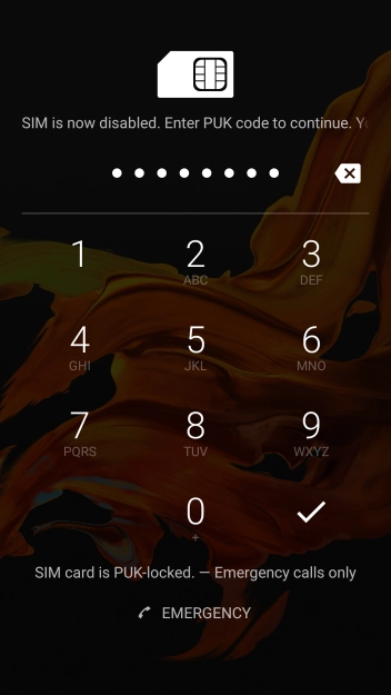Key in the PUK and press the confirm icon. Key in the PUK and press the confirm icon.