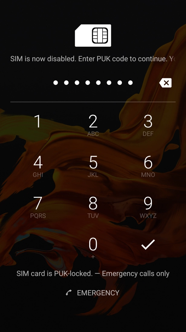 Key in the PUK and press the confirm icon. Key in the PUK and press the confirm icon.