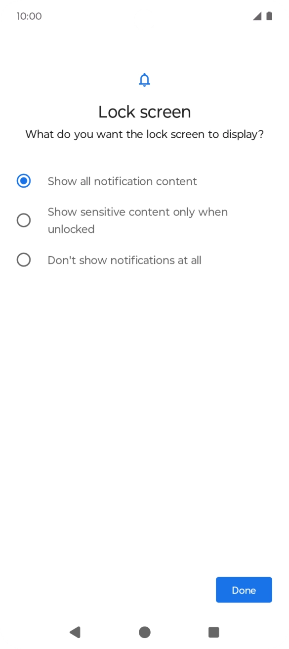 Press the required setting.