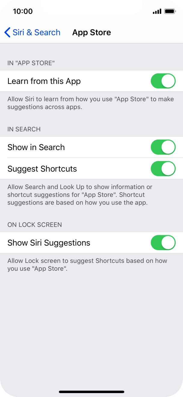 Press the indicators next to the required settings to turn them on or off.